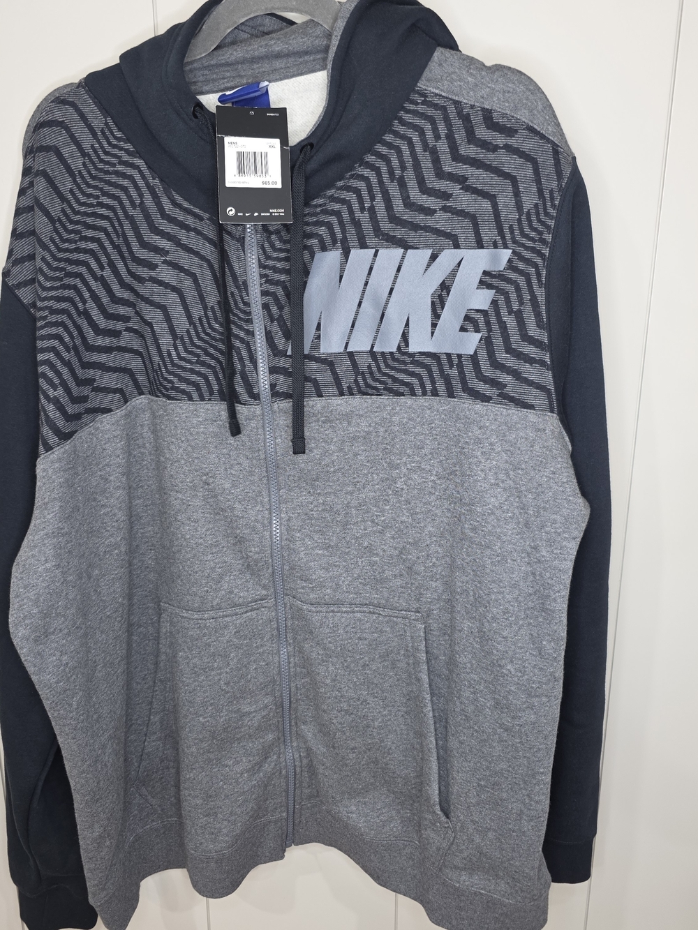 Nike Men's Gray and Black Full-Zip Hoodie Fleece Lined Size XXL